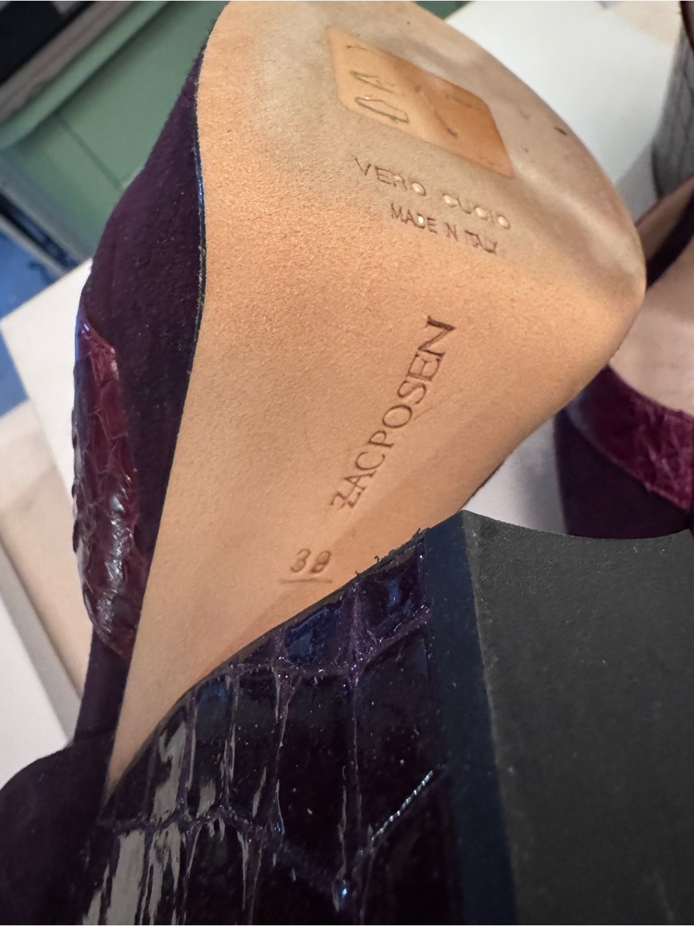 Zac Posen Purple Croc-Embossed Wedge Heels